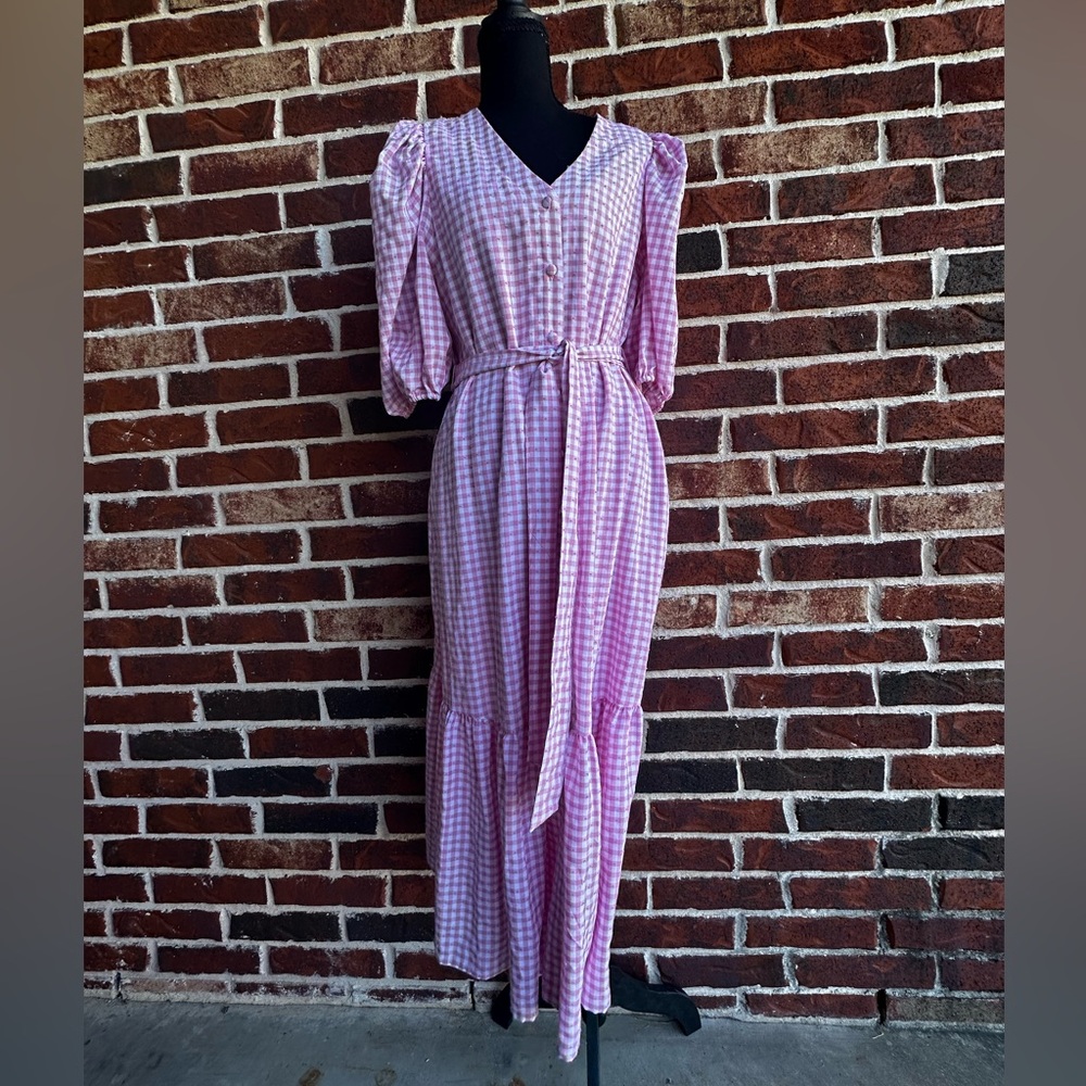 Taylor Pink Gingham Tie-Waist Maxi Dress